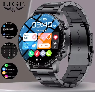 Picture of LIGE BW066 New Magnetic Leather Strap Smartwatch Men Health Monitor Man Watches Bluetooth Calling Sports Smart Watch For Huawei Xiaomi-Silver Brown