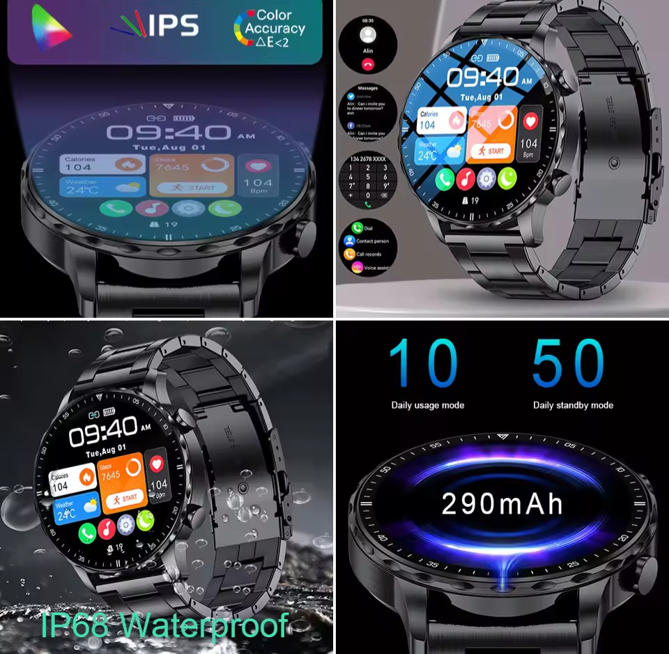 Picture of LIGE BW066 New Magnetic Leather Strap Smartwatch Men Health Monitor Man Watches Bluetooth Calling Sports Smart Watch For Huawei Xiaomi-Silver Brown