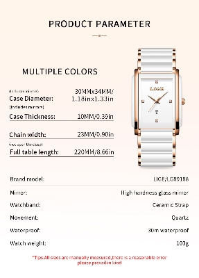 Picture of LIGE-89156 ceramics strap  Unisex  Watch Waterproof Fashion Creative Square Luxury  Watch-White