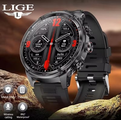 Picture of LIGE 2025  BWV99 Smart watch men 710mAh Battery sports Fitness Man Watch Bluetooth Call Blood Oxygen Monitor Smartwatch For Android ios With extra Silicon strap-Black