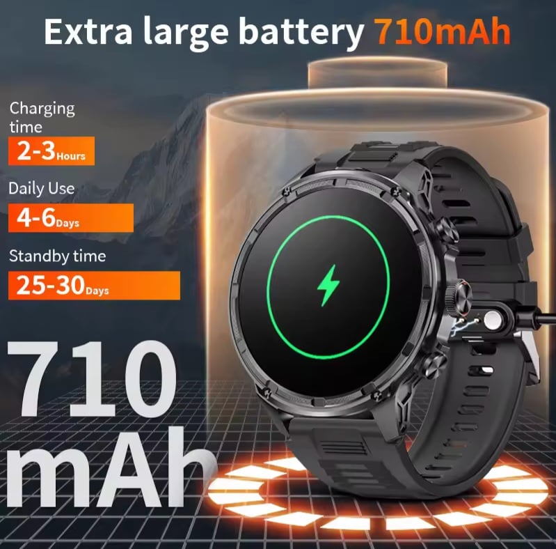 Picture of LIGE 2025  BWV99 Smart watch men 710mAh Battery sports Fitness Man Watch Bluetooth Call Blood Oxygen Monitor Smartwatch For Android ios With extra Silicon strap-Black