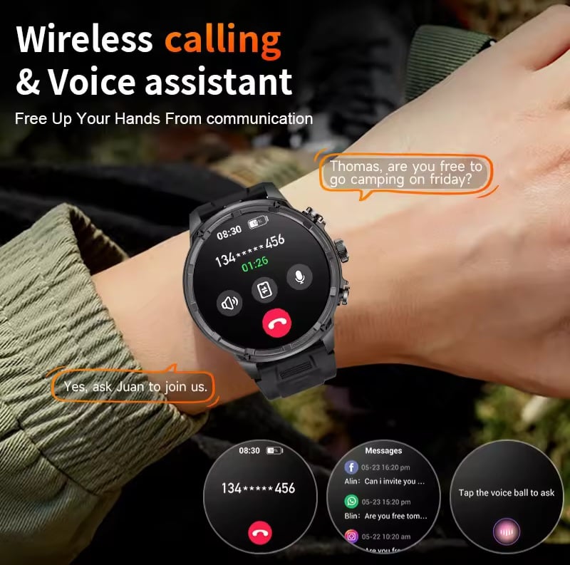 Picture of LIGE 2025  BWV99 Smart watch men 710mAh Battery sports Fitness Man Watch Bluetooth Call Blood Oxygen Monitor Smartwatch For Android ios With extra Silicon strap-Black