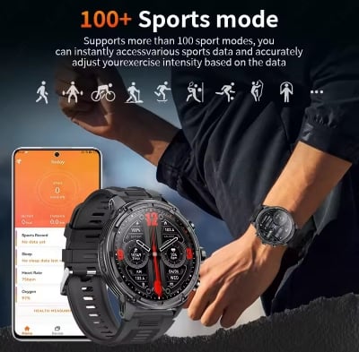 Picture of LIGE 2025  BWV99 Smart watch men 710mAh Battery sports Fitness Man Watch Bluetooth Call Blood Oxygen Monitor Smartwatch For Android ios With extra Silicon strap-Black