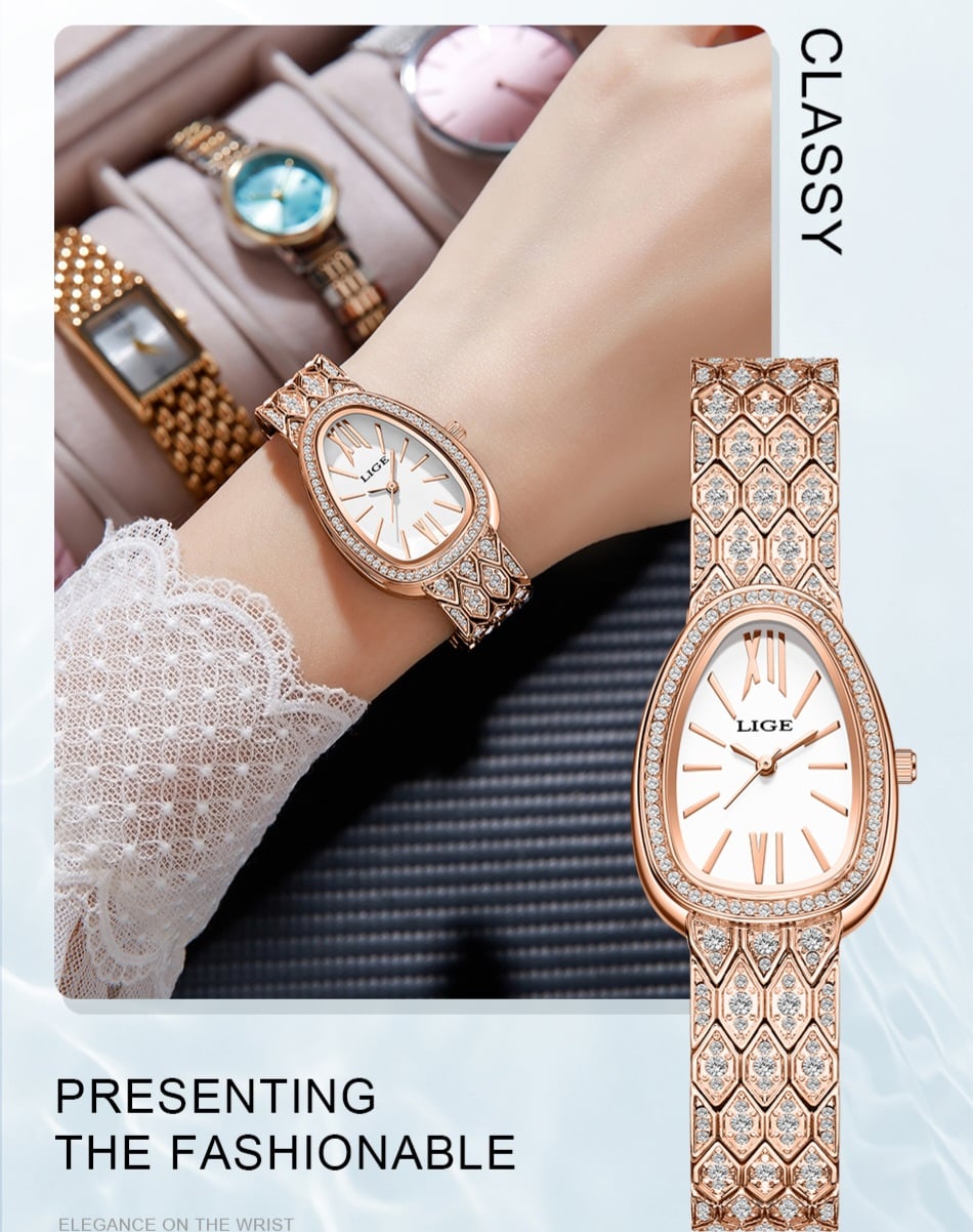 Picture of LIGE 89275 Top Brand Luxury Women Watches Rose Golden Ladies Watch Women Bracelet Watch Female Clock Relogio Feminino Ladies Watch for gift with Box-Rose Gold