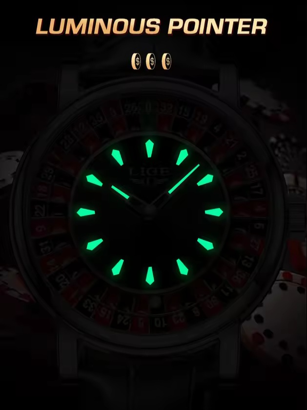 Picture of LIGE 2025 LG89161 Creative Luxury Watches men Roulette Game Dial Fashion Mens Watch Waterproof Luminous Quartz Wristwatches Reloj Hombre-Black