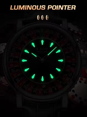 Picture of LIGE 2025 LG89161 Creative Luxury Watches men Roulette Game Dial Fashion Mens Watch Waterproof Luminous Quartz Wristwatches Reloj Hombre-Black