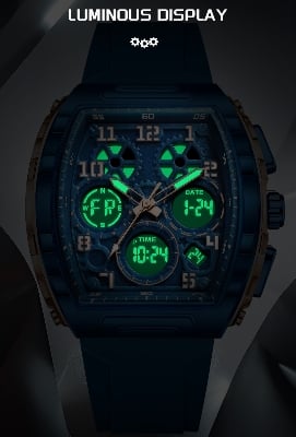 Picture of FOXBOX FB0096 new dual display men's watch silicone military watch luminous waterproof business casual quartz watches for men reloj+BOX-Blue