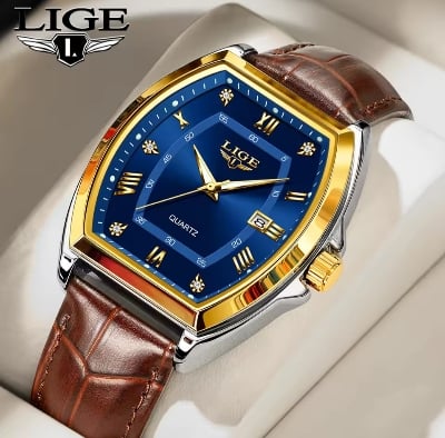Picture of LIGE 89154 Men's Watches Luxury Original Top Brand Quartz Watch for Men Leather Waterproof Luminous Diamond Dial Date Male Wristwatch-Blue