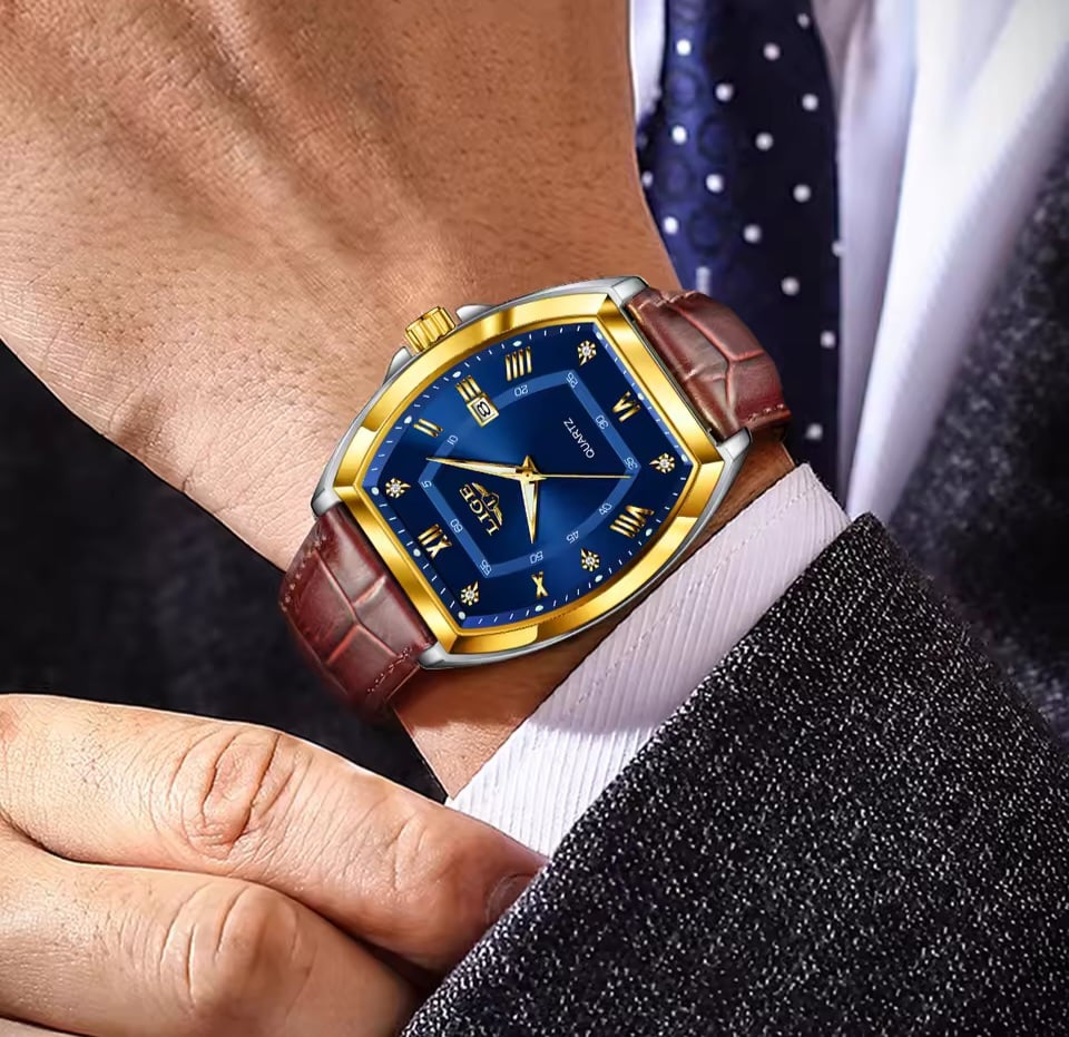 Picture of LIGE 89154 Men's Watches Luxury Original Top Brand Quartz Watch for Men Leather Waterproof Luminous Diamond Dial Date Male Wristwatch-Blue