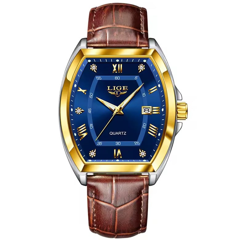 Picture of LIGE 89154 Men's Watches Luxury Original Top Brand Quartz Watch for Men Leather Waterproof Luminous Diamond Dial Date Male Wristwatch-Blue