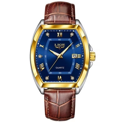 Picture of LIGE 89154 Men's Watches Luxury Original Top Brand Quartz Watch for Men Leather Waterproof Luminous Diamond Dial Date Male Wristwatch-Blue