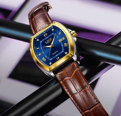 Picture of LIGE 89154 Men's Watches Luxury Original Top Brand Quartz Watch for Men Leather Waterproof Luminous Diamond Dial Date Male Wristwatch-Blue