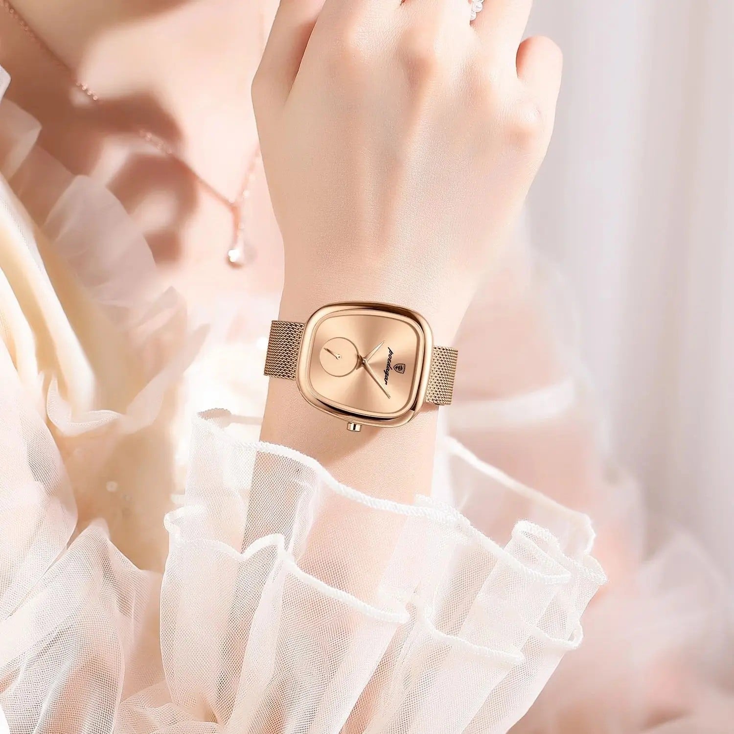 Picture of poedagar 783 Luxury Rose Gold Ladies Watch – Elegant Square Dial Stainless Steel Fashion Wrist Watch for Women's best Gifts with box-Rose Gold