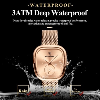 Picture of poedagar 783 Luxury Rose Gold Ladies Watch – Elegant Square Dial Stainless Steel Fashion Wrist Watch for Women's best Gifts with box-Rose Gold