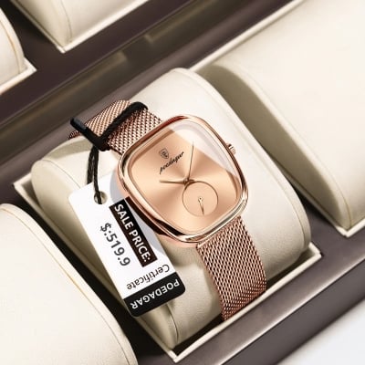 Picture of poedagar 783 Luxury Rose Gold Ladies Watch – Elegant Square Dial Stainless Steel Fashion Wrist Watch for Women's best Gifts with box-Rose Gold