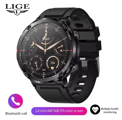 Picture of LIGE 2025 Carbon One  Smart Watch Men 1.6 Inch IPS Display Long Standby Sports Watches HD Voice Call Waterproof Smartwatch For Android IOS-Black