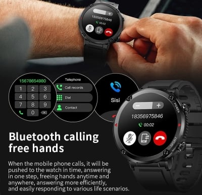Picture of LIGE 2025 Carbon One  Smart Watch Men 1.6 Inch IPS Display Long Standby Sports Watches HD Voice Call Waterproof Smartwatch For Android IOS-Black
