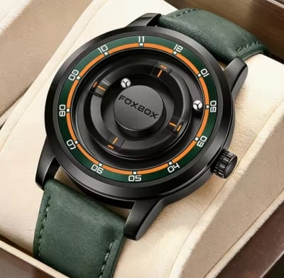 Picture of FOXBOX Watches for Men Stainless Casual Sports Fashion Leather Quartz Wristwatch Magnetic Beads Waterproof Male Clocks Man Watch-Green