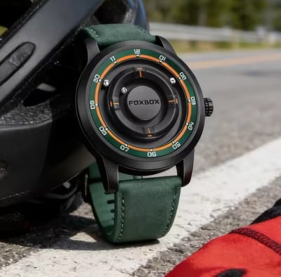 Picture of FOXBOX Watches for Men Stainless Casual Sports Fashion Leather Quartz Wristwatch Magnetic Beads Waterproof Male Clocks Man Watch-Green