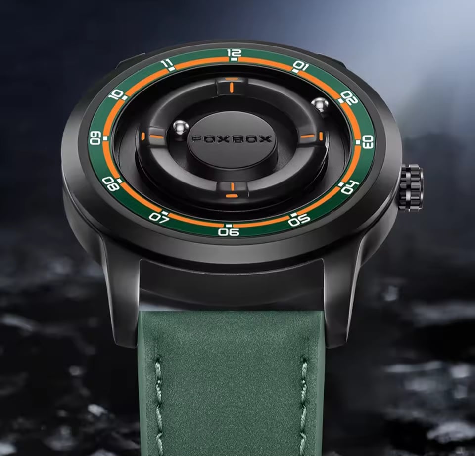 Picture of FOXBOX Watches for Men Stainless Casual Sports Fashion Leather Quartz Wristwatch Magnetic Beads Waterproof Male Clocks Man Watch-Green