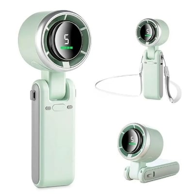 Picture of Popular Mini High-Speed Handheld Turbo Fan backside steel jali  Smart Digital Display Wearable Personal Desk/Turbo Fan Handheld Rechargeable Fan Multicolor Portable Mini Hand Fan USB Rechargeable Foldable Hanging Neck Fan USB Mini Portable Small Turbo Fan-Green