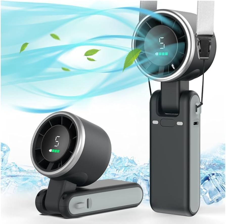 Picture of Popular Mini High-Speed Handheld Turbo Fan backside steel jali  Smart Digital Display Wearable Personal Desk/Turbo Fan Handheld Rechargeable Fan Multicolor Portable Mini Hand Fan USB Rechargeable Foldable Hanging Neck Fan USB Mini Portable Small Turbo Fan-Green