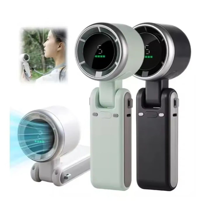 Picture of Popular Mini High-Speed Handheld Turbo Fan backside steel jali  Smart Digital Display Wearable Personal Desk/Turbo Fan Handheld Rechargeable Fan Multicolor Portable Mini Hand Fan USB Rechargeable Foldable Hanging Neck Fan USB Mini Portable Small Turbo Fan-Green