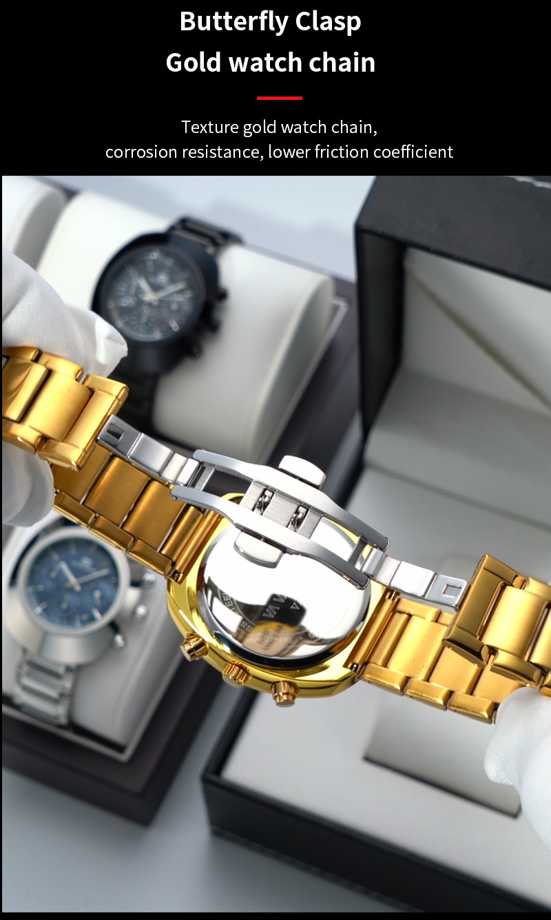 Picture of VA VA VOOM Luxury Brand Stainless Steel Strap Six Needle Waterproof Watch-Gold