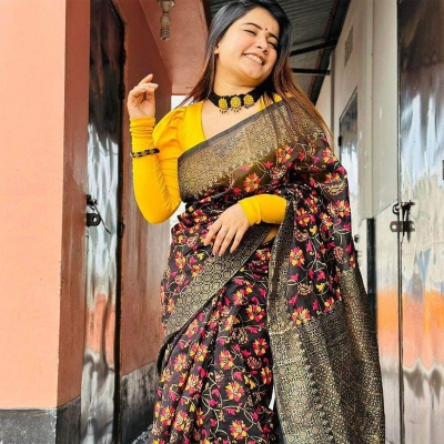 Picture of Screen Print Fashionable Stylish and Comfortable Half Silk Sharee/Shari For Women Fashion Formal Wear - শাড়ি(Black)