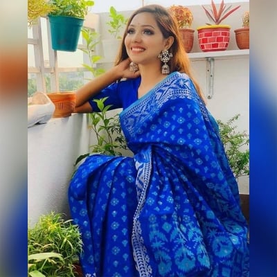 Picture of Multicolor pure tangail half silk jamdani saree for women-Blue