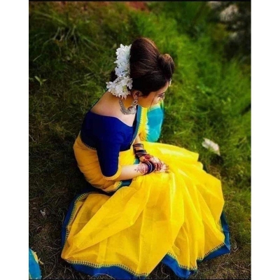 Picture of Falgun Special Yellow Half Silk Saree For Women-Yellow