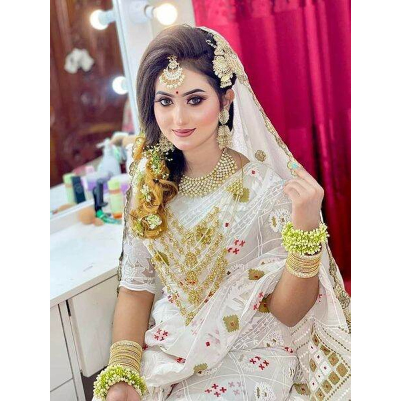 Picture of Screen Print Half Silk Saree For Woman-White