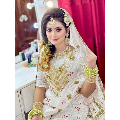 Picture of Screen Print Half Silk Saree For Woman-White