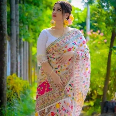 Picture of Exclusive Design Tangail Skin Print Saree Without Blouse PieceForWomen-White