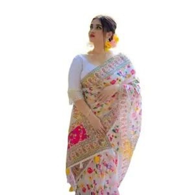 Picture of Exclusive Design Tangail Skin Print Saree Without Blouse PieceForWomen-White