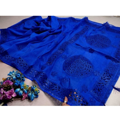 Picture of Fashionable Trendy Exclusive Half Silk Cutwork Saree for Women-blue