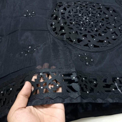 Picture of Fashionable Trendy Exclusive Half Silk Cutwork Saree for Women-Black