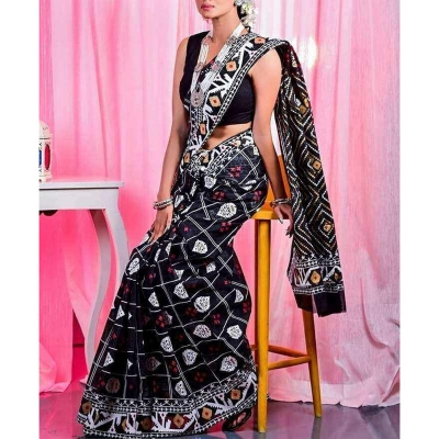 Picture of Afsan Print Exclusive Cotton Saree for Women-Black