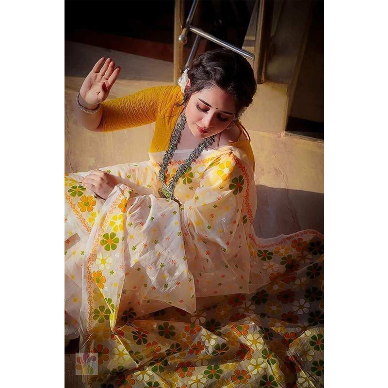 Picture of Most Popular Soft Pure Afsan Print Saree For Women.Best Stylish Saree Comfortable Wear -Regular Use Saree-Any Occasion Saree Colour Garanty-All Over Work By Suta-White