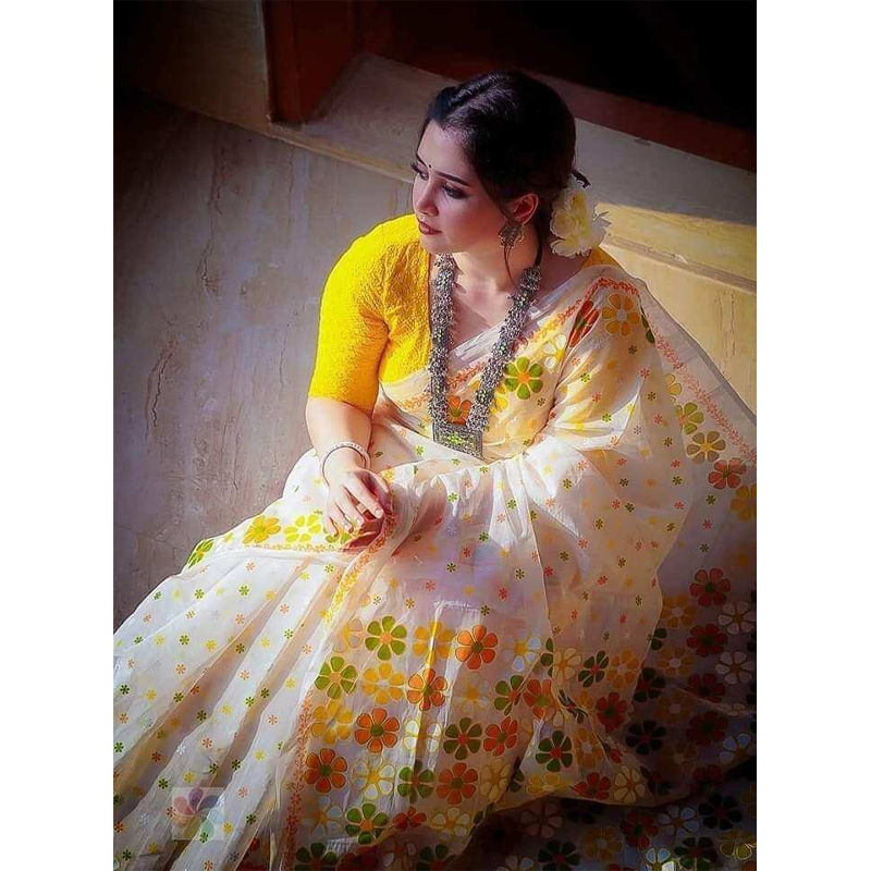Picture of Most Popular Soft Pure Afsan Print Saree For Women.Best Stylish Saree Comfortable Wear -Regular Use Saree-Any Occasion Saree Colour Garanty-All Over Work By Suta-White