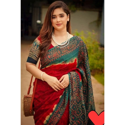 Picture of Chanderi Silk Digital Printed tassel Saree Soft and comfortable 12.5 Hand Saree For Women