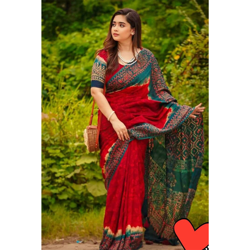 Picture of Chanderi Silk Digital Printed tassel Saree Soft and comfortable 12.5 Hand Saree For Women