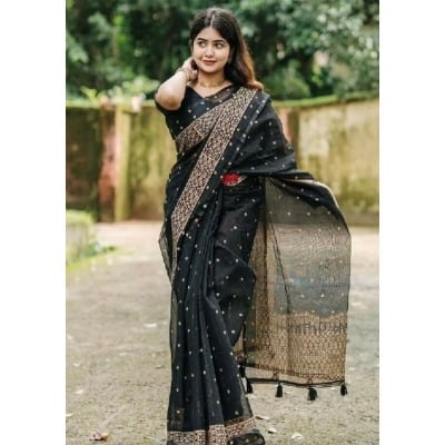 Picture of Afsan Print Exclusive Cotton Saree for Women-Black