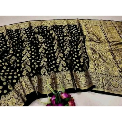 Picture of Fashionable Trendy Tangail Tat Soft Silk Katan Saree for Women-Black