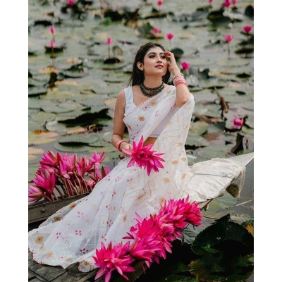 Picture of Afsan Print Exclusive Cotton Saree for Women-White