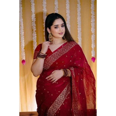 Picture of Afsan Print Exclusive Cotton Saree for Women-Maroon