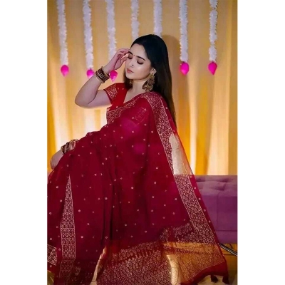 Picture of Afsan Print Exclusive Cotton Saree for Women-Maroon