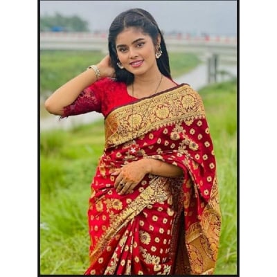 Picture of Fashionable Trendy Tangail Tat Soft Silk Katan Saree for Women-Red