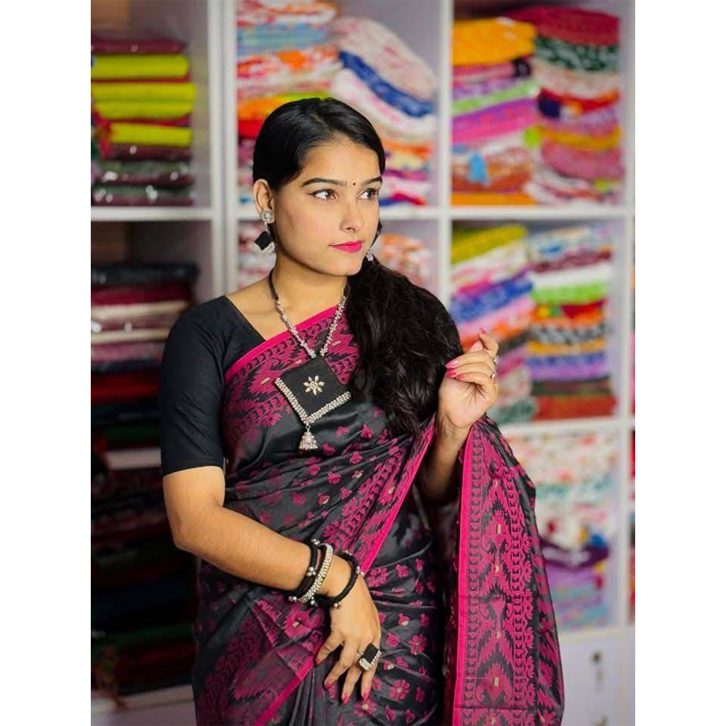 Picture of Nakful silk jamdani for women . with tangail saree - Sari - Sari-Black