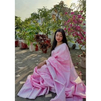 Picture of Elevate Your Look with Unique Trendy and Fashionable Design Soft Silk Katan Saree-Pink